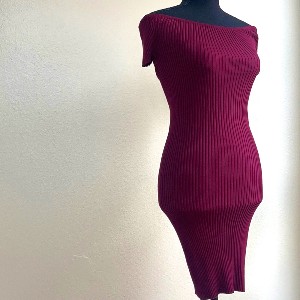 Off-the-Shoulder Ribbed Midi Dress